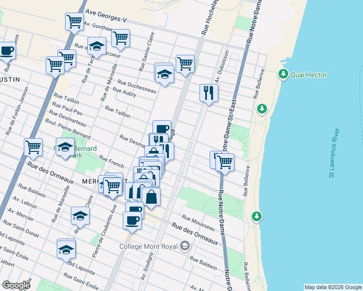 map of restaurants, bars, coffee shops, grocery stores, and more near 2265 Rue Paul-Pau in Montréal