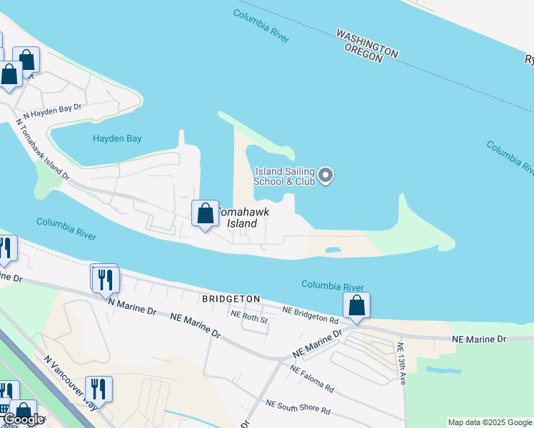 map of restaurants, bars, coffee shops, grocery stores, and more near 11505 Northeast Yacht Harbor Drive in Portland