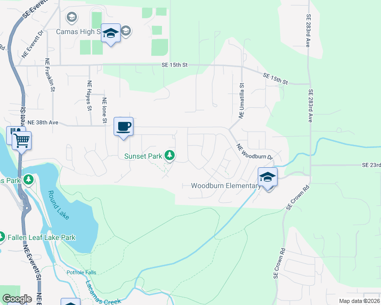 map of restaurants, bars, coffee shops, grocery stores, and more near 3686 Northeast Pioneer Street in Camas