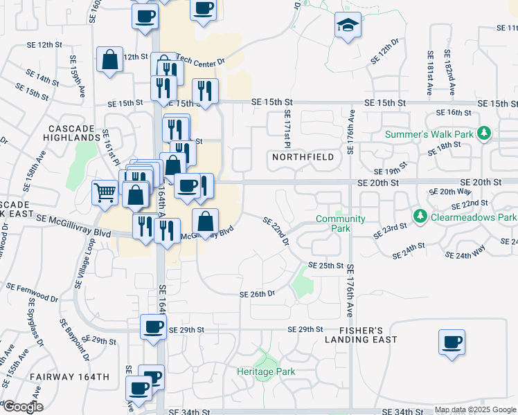 map of restaurants, bars, coffee shops, grocery stores, and more near Unnamed Road in Vancouver