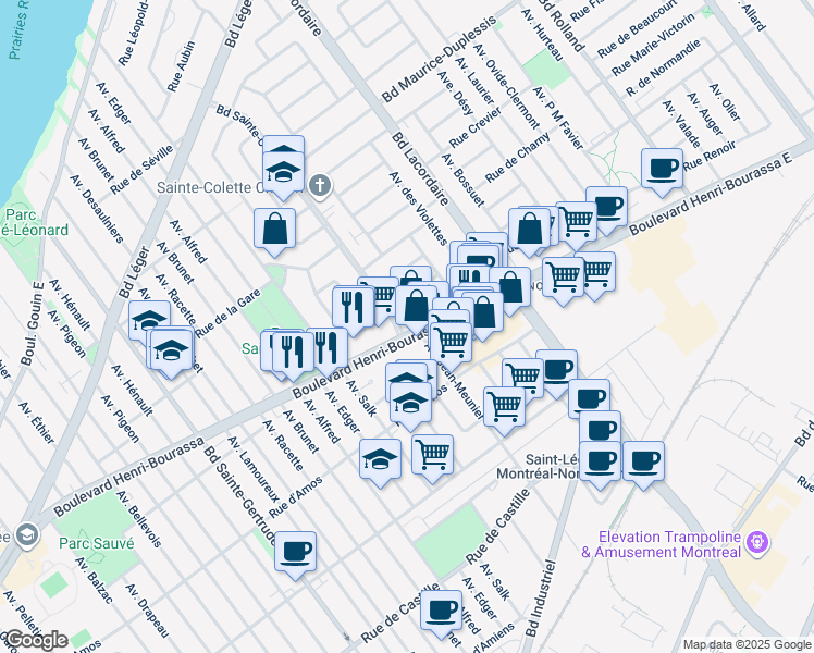 map of restaurants, bars, coffee shops, grocery stores, and more near in Montreal