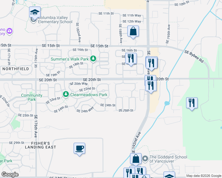 map of restaurants, bars, coffee shops, grocery stores, and more near 2115 Southeast 186th Avenue in Vancouver