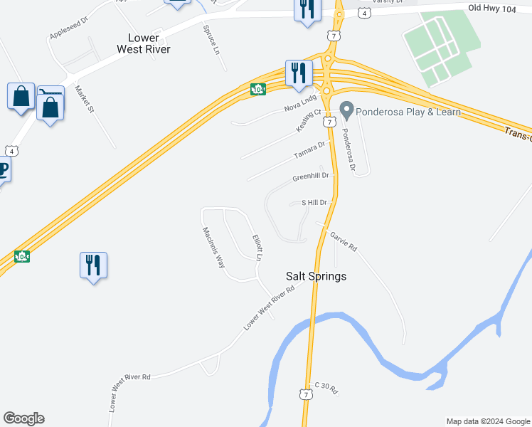 map of restaurants, bars, coffee shops, grocery stores, and more near 64 Greenhill Drive in Antigonish