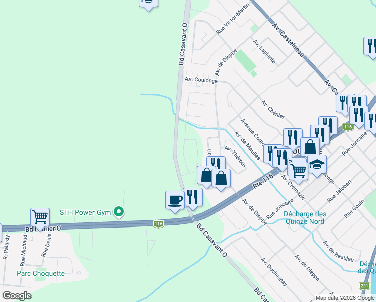 map of restaurants, bars, coffee shops, grocery stores, and more near 1470 Avenue Roland-Salvail in Saint-Hyacinthe