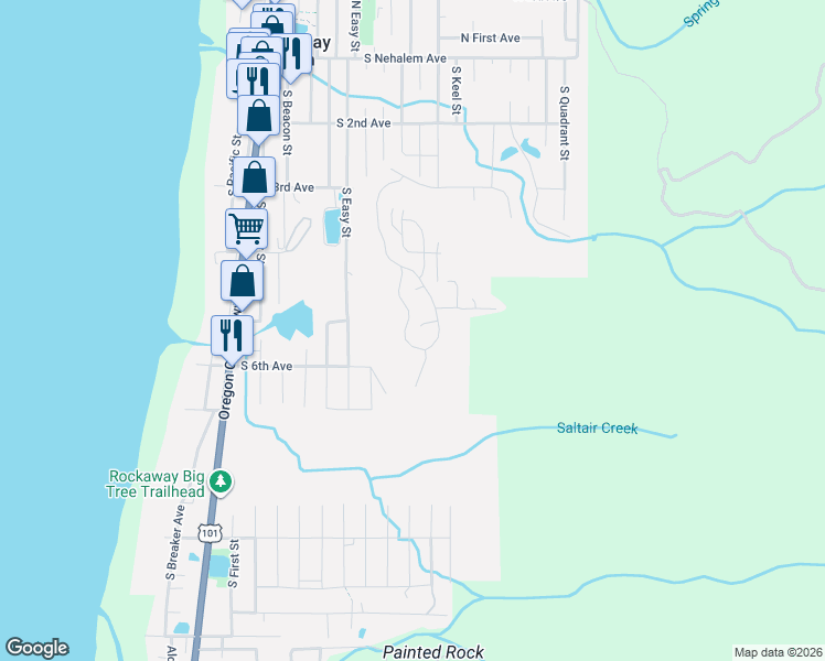 map of restaurants, bars, coffee shops, grocery stores, and more near 535 Kesterson Ct in Rockaway Beach