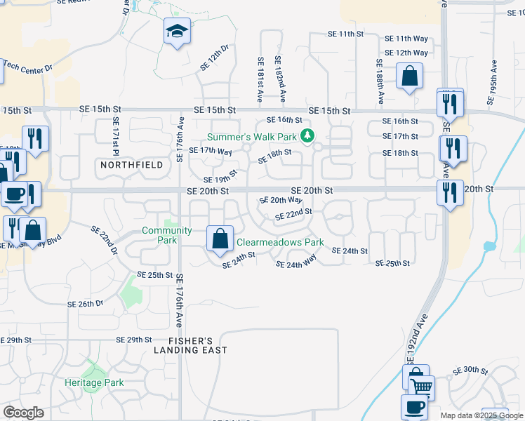 map of restaurants, bars, coffee shops, grocery stores, and more near 18101 Southeast 20th Way in Vancouver