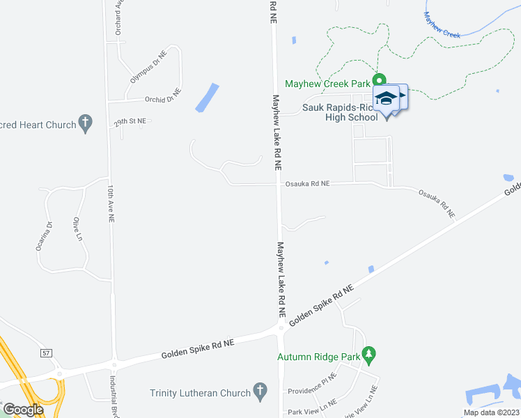 map of restaurants, bars, coffee shops, grocery stores, and more near 2701 Mayhew Lake Road Northeast in Sauk Rapids