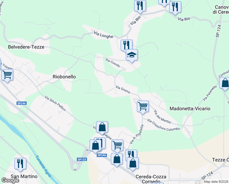 map of restaurants, bars, coffee shops, grocery stores, and more near 22 Località Maso in Cereda-cozza Cornedo