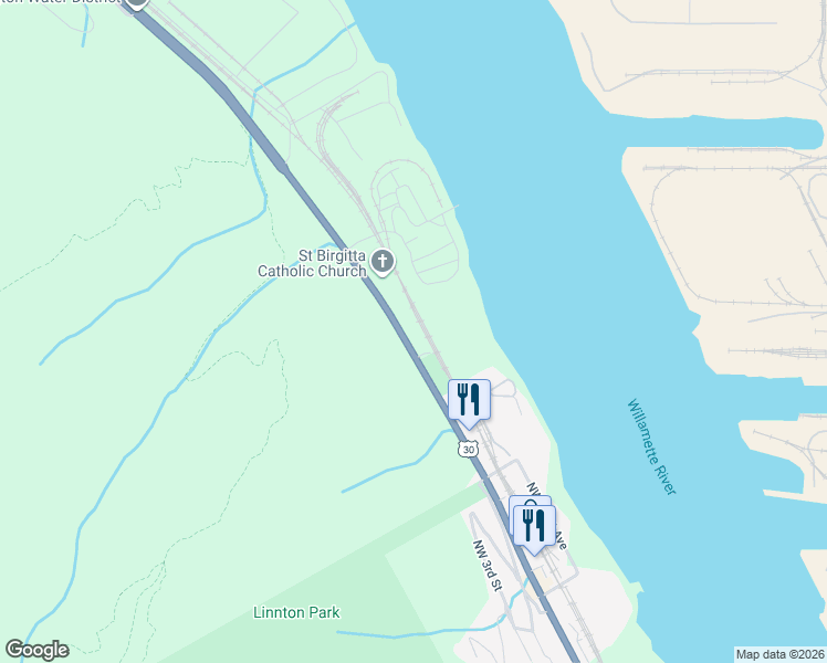 map of restaurants, bars, coffee shops, grocery stores, and more near 11589-11701 Northwest Saint Helens Road in Portland
