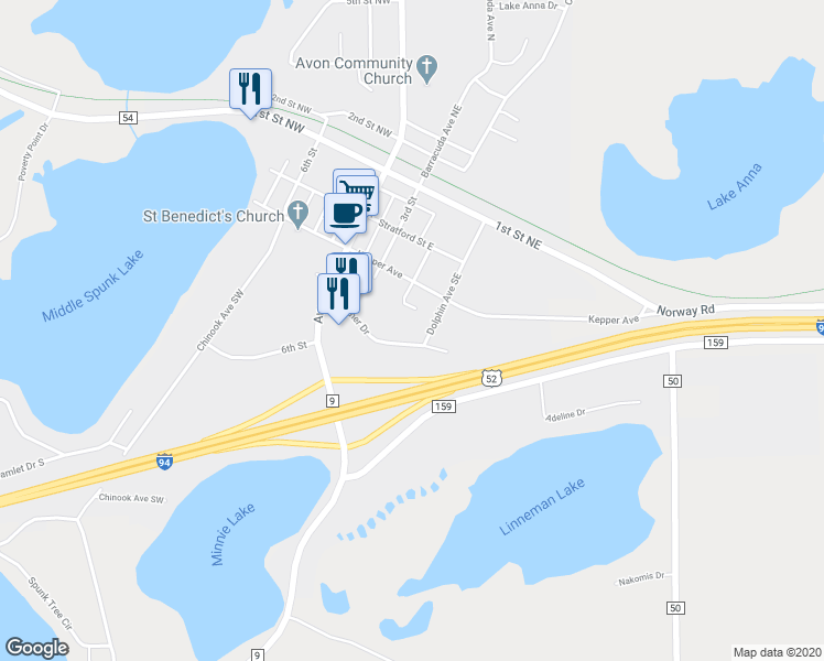 map of restaurants, bars, coffee shops, grocery stores, and more near 317 Blattner Drive in Avon