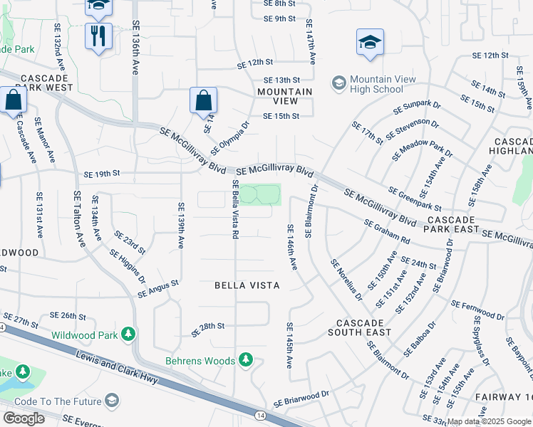 map of restaurants, bars, coffee shops, grocery stores, and more near 2018 Southeast 144th Avenue in Vancouver