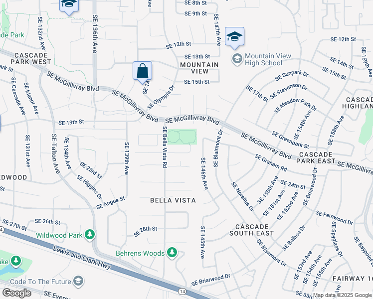 map of restaurants, bars, coffee shops, grocery stores, and more near 2018 Southeast 144th Avenue in Vancouver