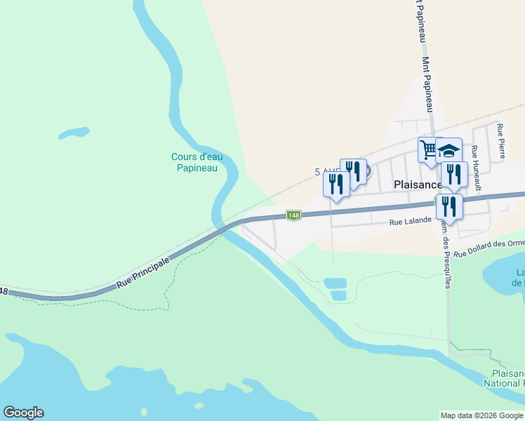 map of restaurants, bars, coffee shops, grocery stores, and more near 207 Rue Principale in Plaisance