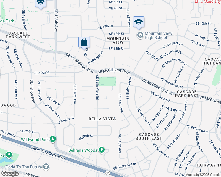 map of restaurants, bars, coffee shops, grocery stores, and more near 2018 Southeast 144th Avenue in Vancouver