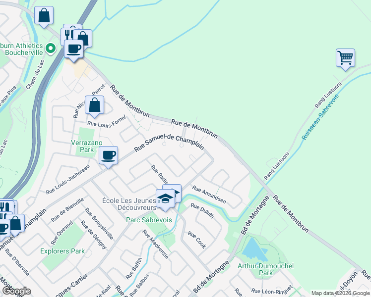 map of restaurants, bars, coffee shops, grocery stores, and more near 770 Place des Découvreurs in Boucherville