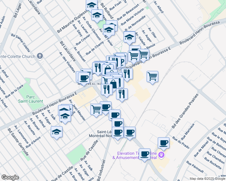 map of restaurants, bars, coffee shops, grocery stores, and more near 6000 Boulevard Henri-Bourassa Est in Montréal