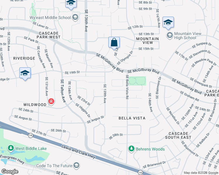 map of restaurants, bars, coffee shops, grocery stores, and more near 2010 Southeast 140th Avenue in Vancouver