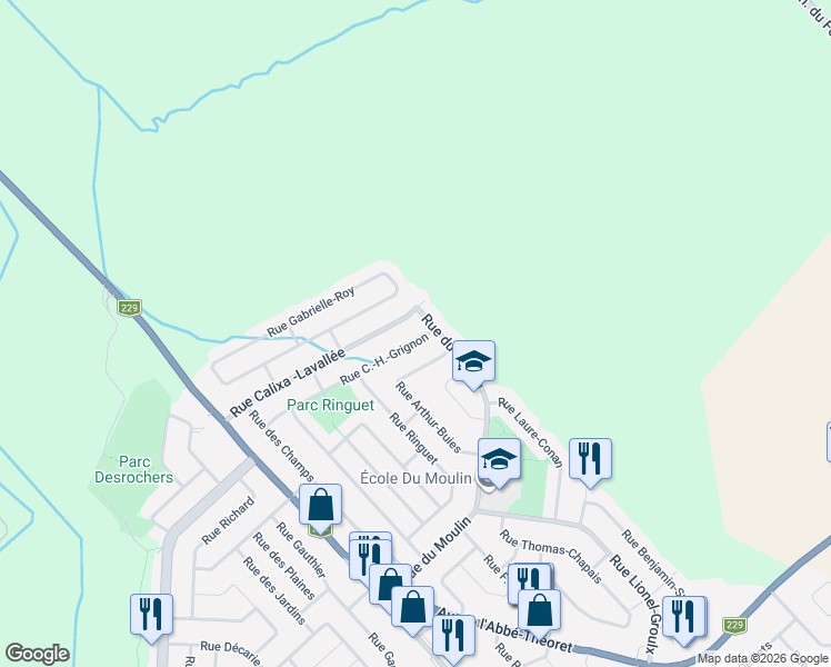 map of restaurants, bars, coffee shops, grocery stores, and more near 1575 Rue C.-H.-Grignon in Sainte-Julie