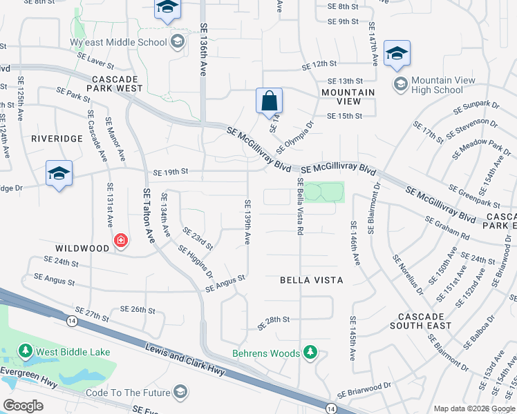 map of restaurants, bars, coffee shops, grocery stores, and more near 2010 Southeast 140th Avenue in Vancouver