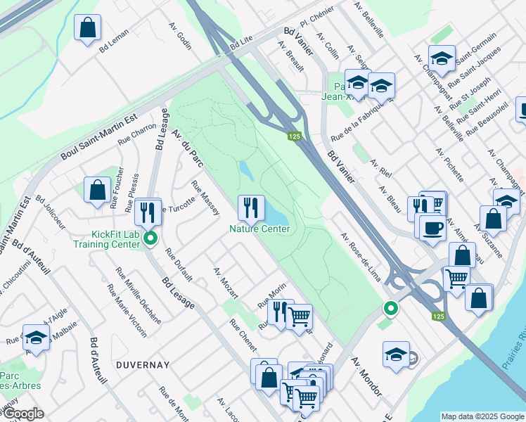 map of restaurants, bars, coffee shops, grocery stores, and more near 901 Avenue du Parc in Laval