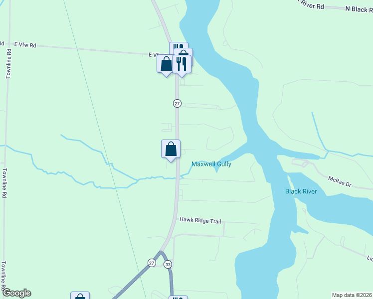 map of restaurants, bars, coffee shops, grocery stores, and more near 1001-1999 Old Orchard Lane in Cheboygan
