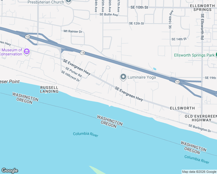 map of restaurants, bars, coffee shops, grocery stores, and more near 9411 Southeast Evergreen Highway in Vancouver