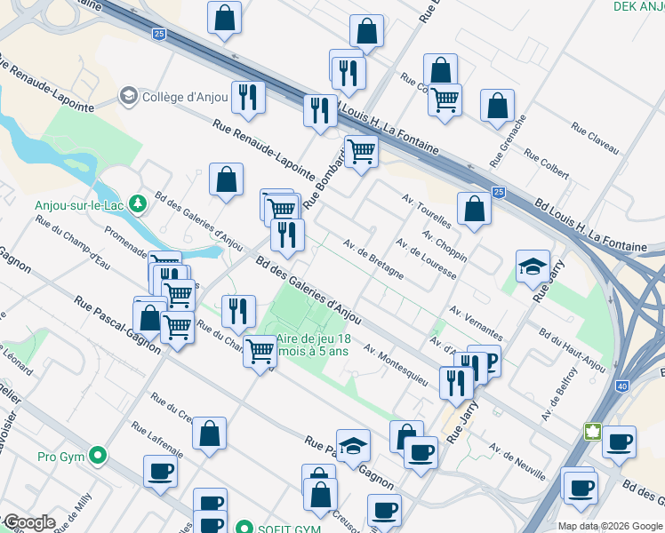 map of restaurants, bars, coffee shops, grocery stores, and more near 7250 Avenue M B Jodoin in Montréal