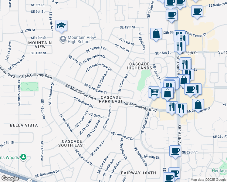 map of restaurants, bars, coffee shops, grocery stores, and more near in Vancouver
