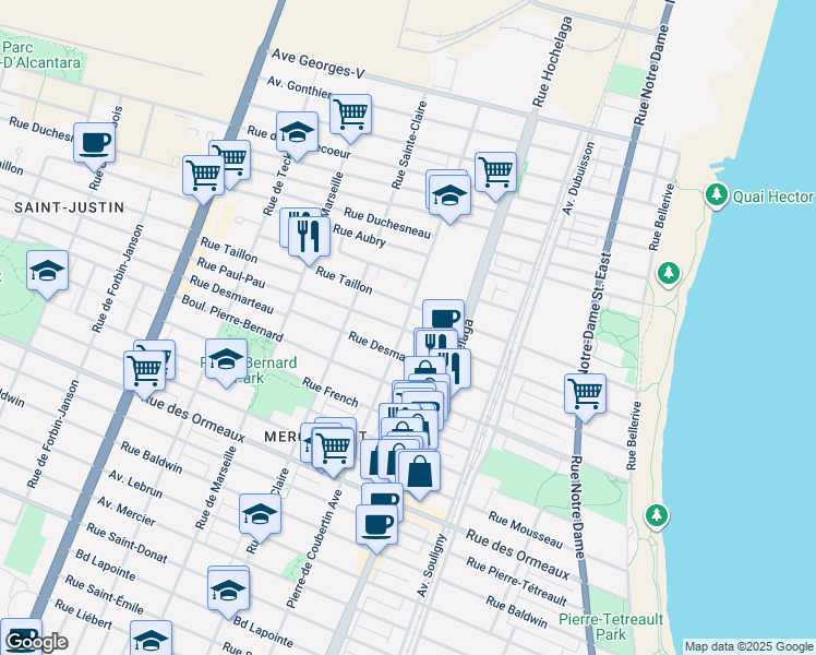 map of restaurants, bars, coffee shops, grocery stores, and more near in Montreal
