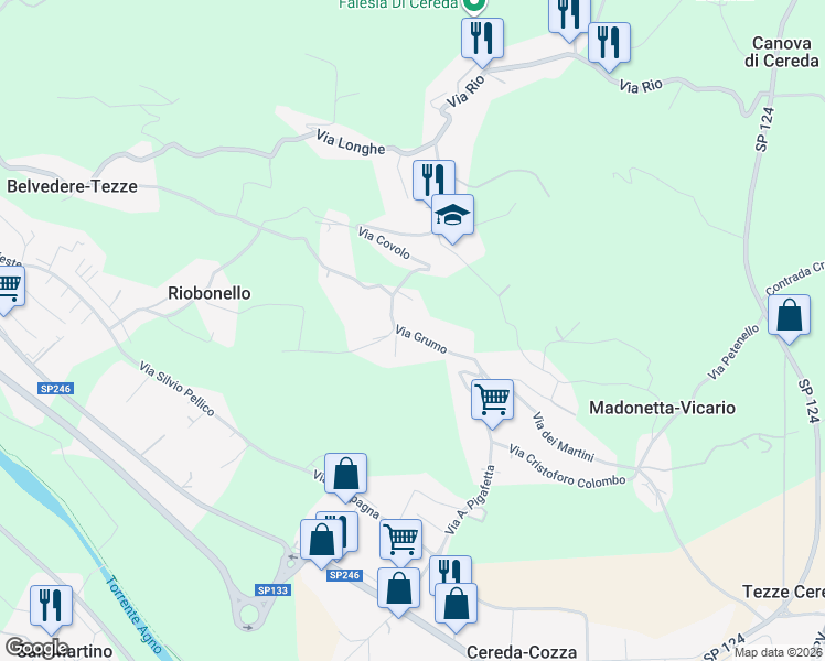map of restaurants, bars, coffee shops, grocery stores, and more near 22 Località Maso in Cereda-cozza Cornedo