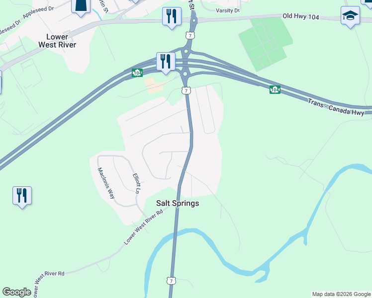 map of restaurants, bars, coffee shops, grocery stores, and more near 2 South Hill Drive in Antigonish