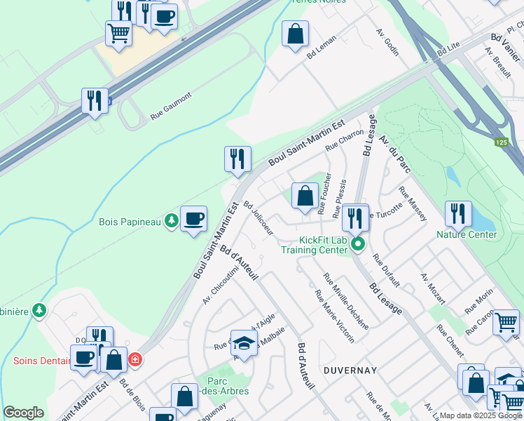 map of restaurants, bars, coffee shops, grocery stores, and more near in Laval