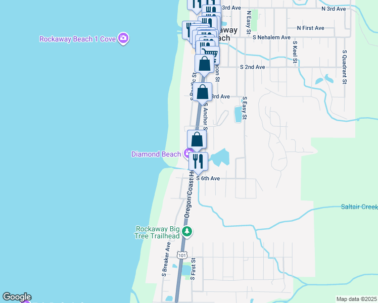 map of restaurants, bars, coffee shops, grocery stores, and more near 506 North Highway 101 in Rockaway Beach