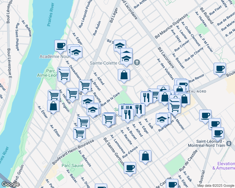 map of restaurants, bars, coffee shops, grocery stores, and more near 5241 Rue de la Gare in Montreal