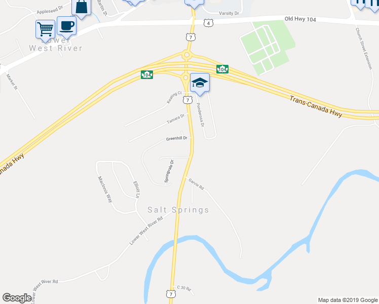 map of restaurants, bars, coffee shops, grocery stores, and more near 2 South Hill Drive in Antigonish
