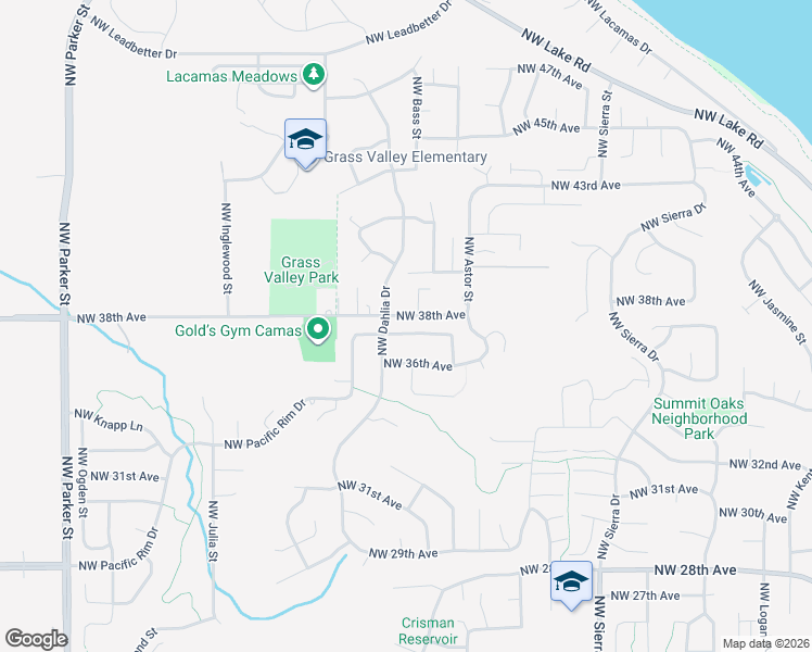 map of restaurants, bars, coffee shops, grocery stores, and more near 2712 Northwest 37th Avenue in Camas