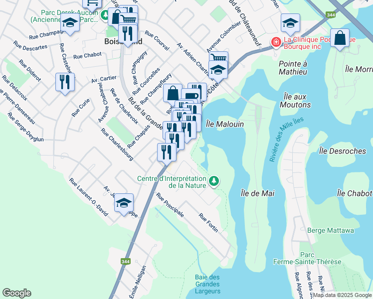 map of restaurants, bars, coffee shops, grocery stores, and more near 380 Chemin de la Grande-Côte in Boisbriand