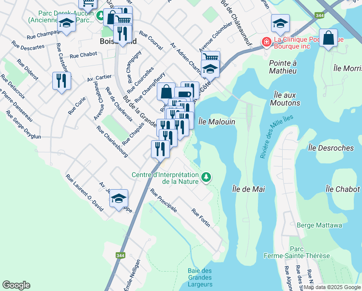 map of restaurants, bars, coffee shops, grocery stores, and more near 141 Place Cloutier in Boisbriand