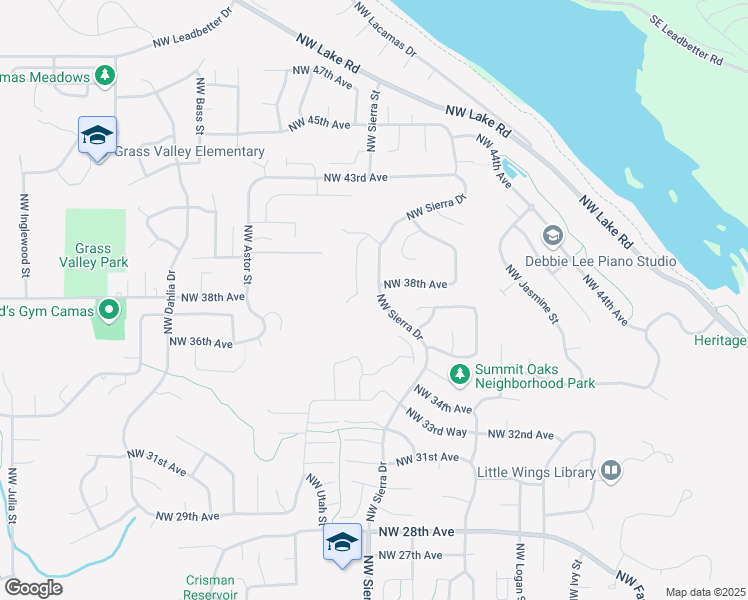 map of restaurants, bars, coffee shops, grocery stores, and more near 3733 Northwest Sierra Drive in Camas