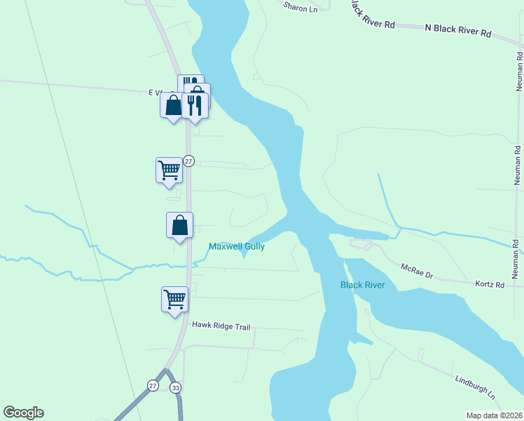 map of restaurants, bars, coffee shops, grocery stores, and more near 1279-1358 Rivers Ridge Court in Cheboygan