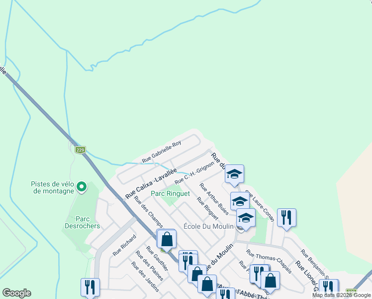 map of restaurants, bars, coffee shops, grocery stores, and more near 1575 Rue Gabrielle-Roy in Sainte-Julie