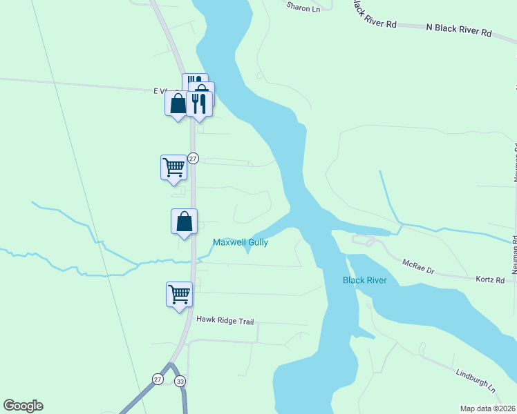 map of restaurants, bars, coffee shops, grocery stores, and more near 1279 Rivers Ridge Court in Cheboygan
