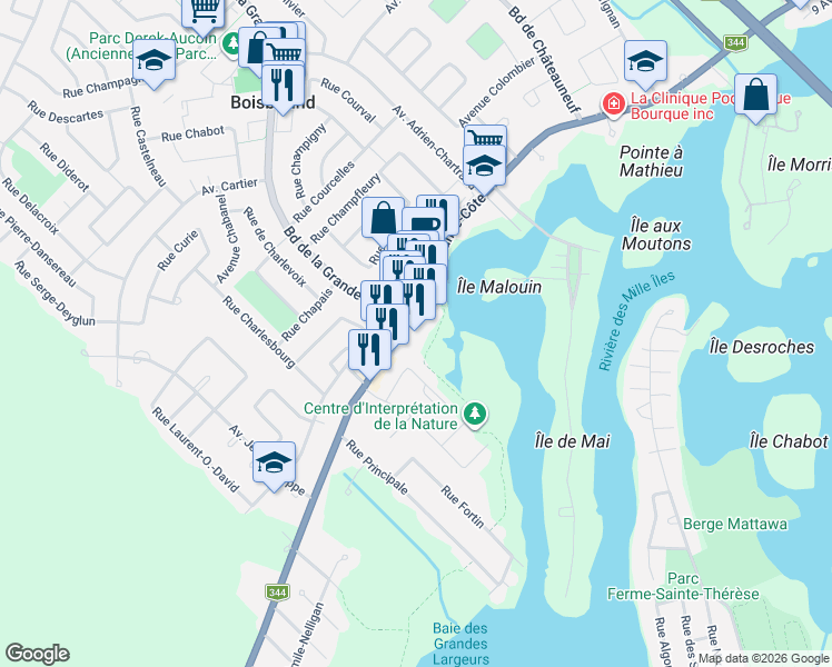 map of restaurants, bars, coffee shops, grocery stores, and more near 378 Chemin de la Grande-Côte in Boisbriand