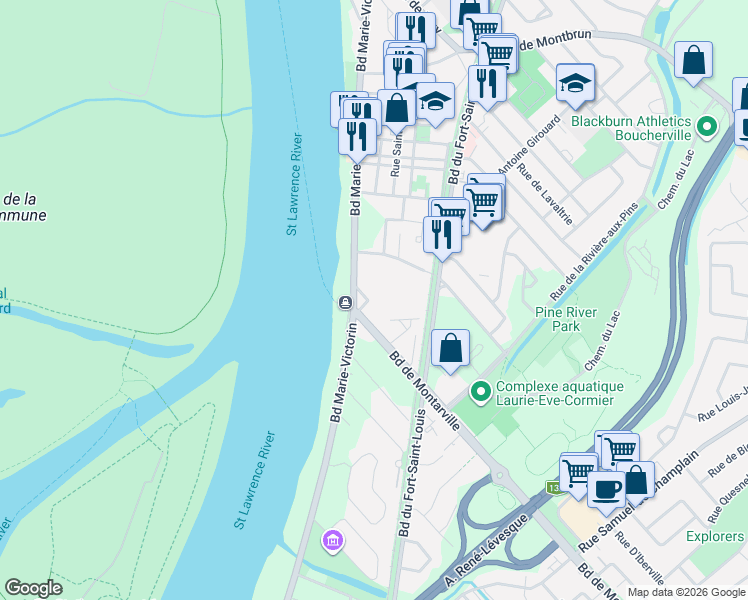 map of restaurants, bars, coffee shops, grocery stores, and more near 460 Rue Samuel Provost in Boucherville