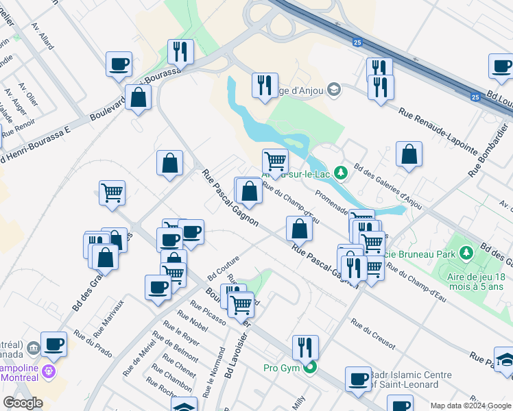 map of restaurants, bars, coffee shops, grocery stores, and more near 9125 Rue Pascal-Gagnon in Montréal