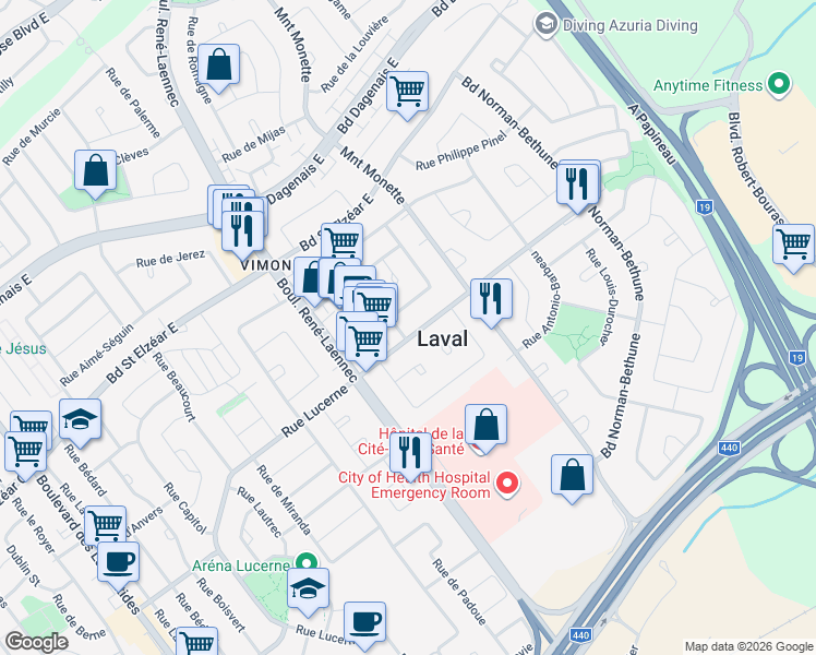 map of restaurants, bars, coffee shops, grocery stores, and more near 235 Boulevard Ivan - Pavlov in Laval
