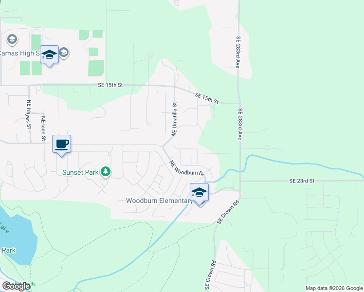 map of restaurants, bars, coffee shops, grocery stores, and more near 2217 Northeast 38th Avenue in Camas