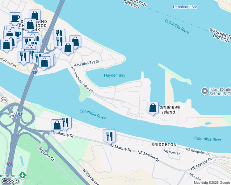 map of restaurants, bars, coffee shops, grocery stores, and more near 198 N Lotus Beach Dr in Portland