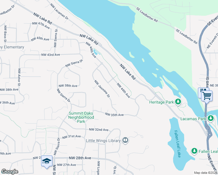 map of restaurants, bars, coffee shops, grocery stores, and more near 1031 Northwest 43rd Avenue in Camas