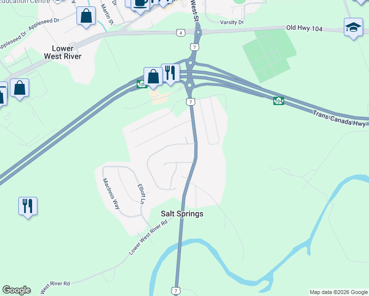 map of restaurants, bars, coffee shops, grocery stores, and more near 9 Greenhill Drive in Antigonish